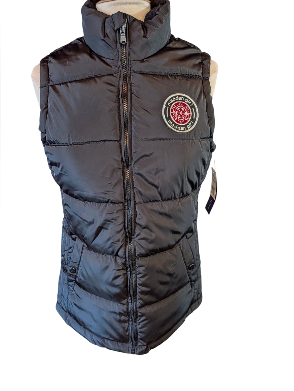 Madden Girl Women's Black Puffer Vest, Size Small, Zip Up Front NEW